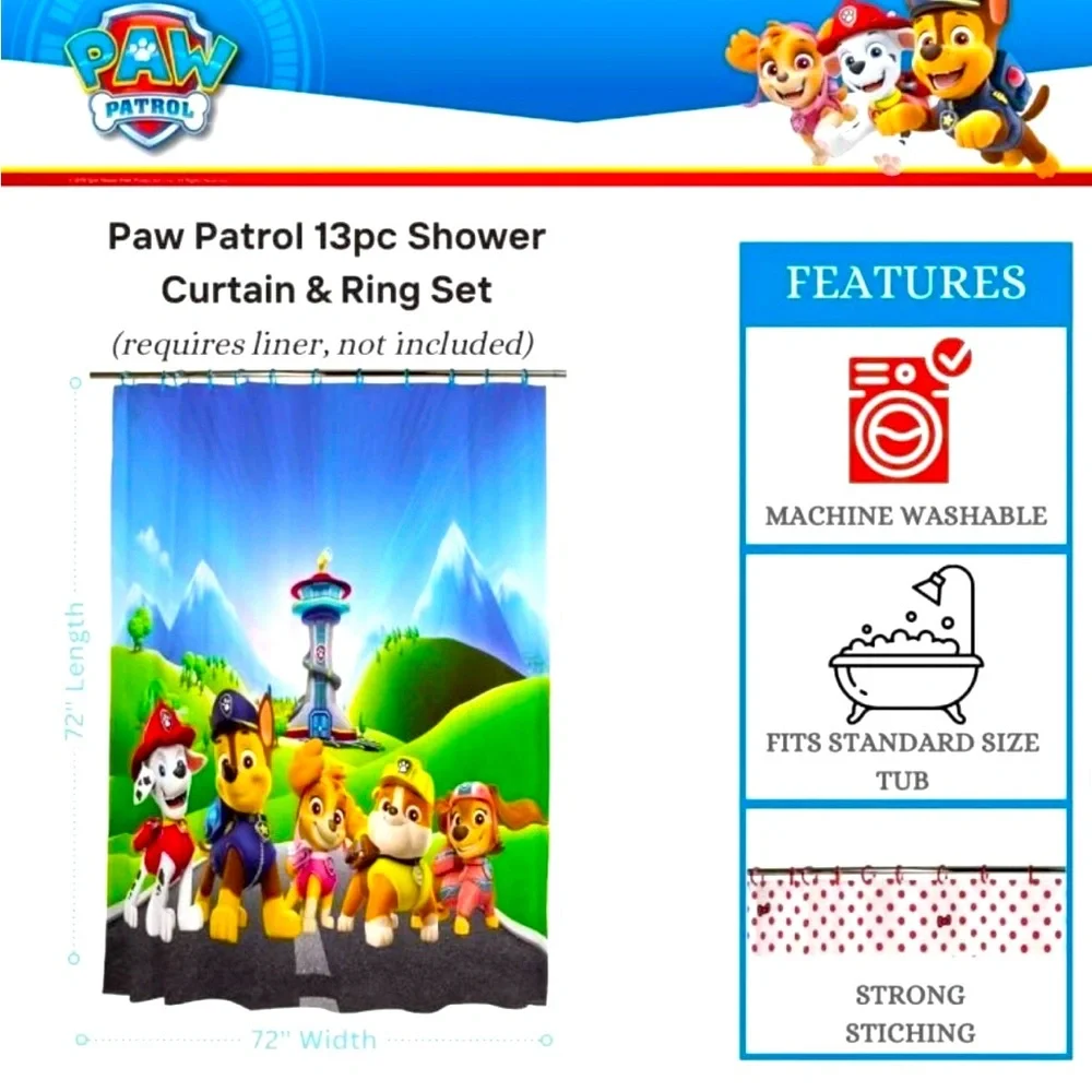 Franco Nickelodeon Paw Patrol 13 Pc Shower Curtain and Ring Set